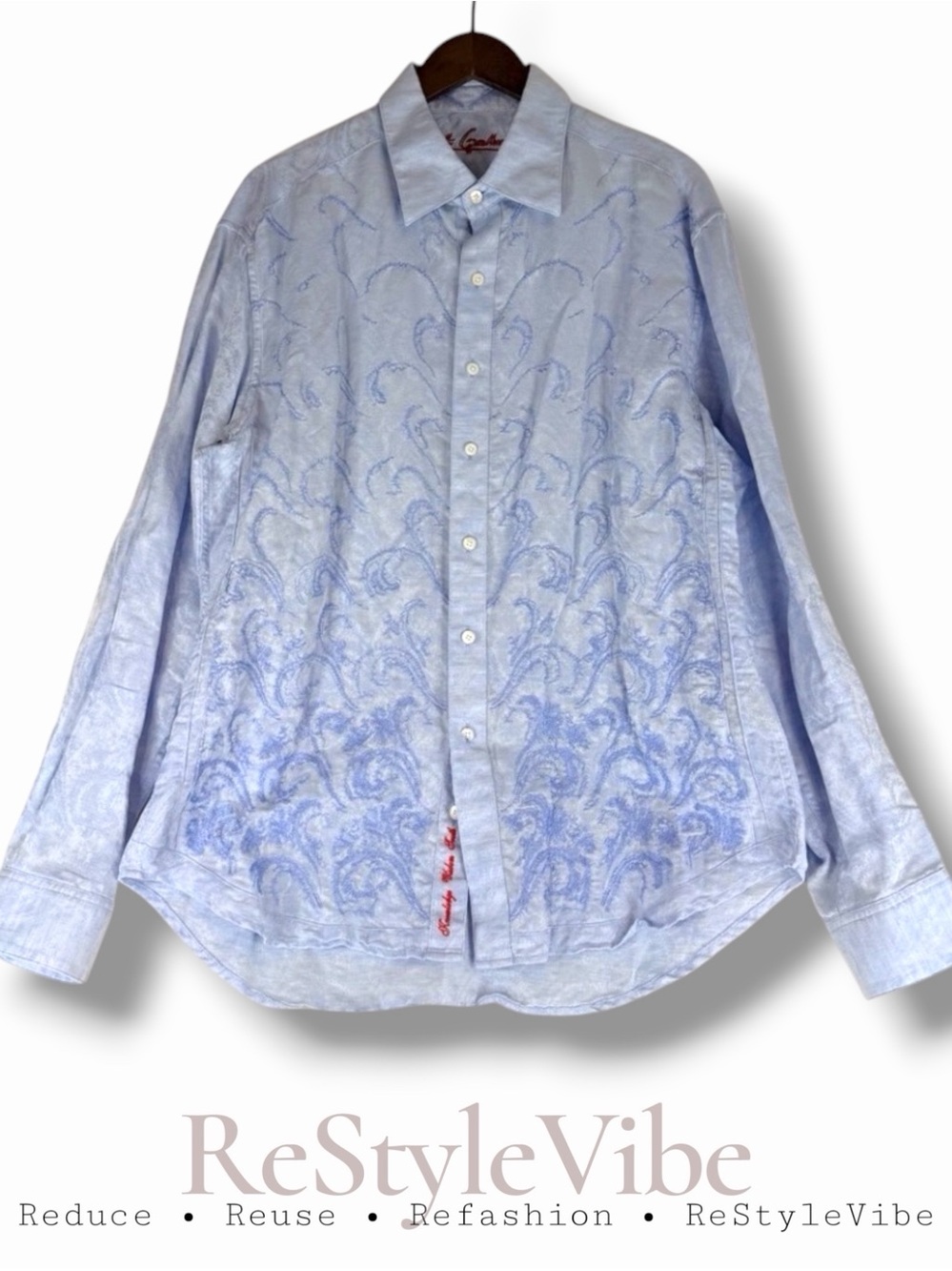 ROBERT GRAHAM Men’s Size XL Shirt Button Down Long Sleeve Linen Blend Waves